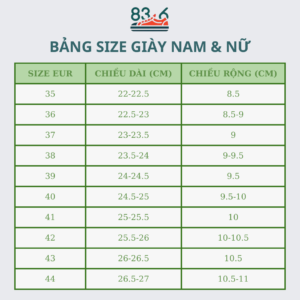 bảng size giày nam và nữ